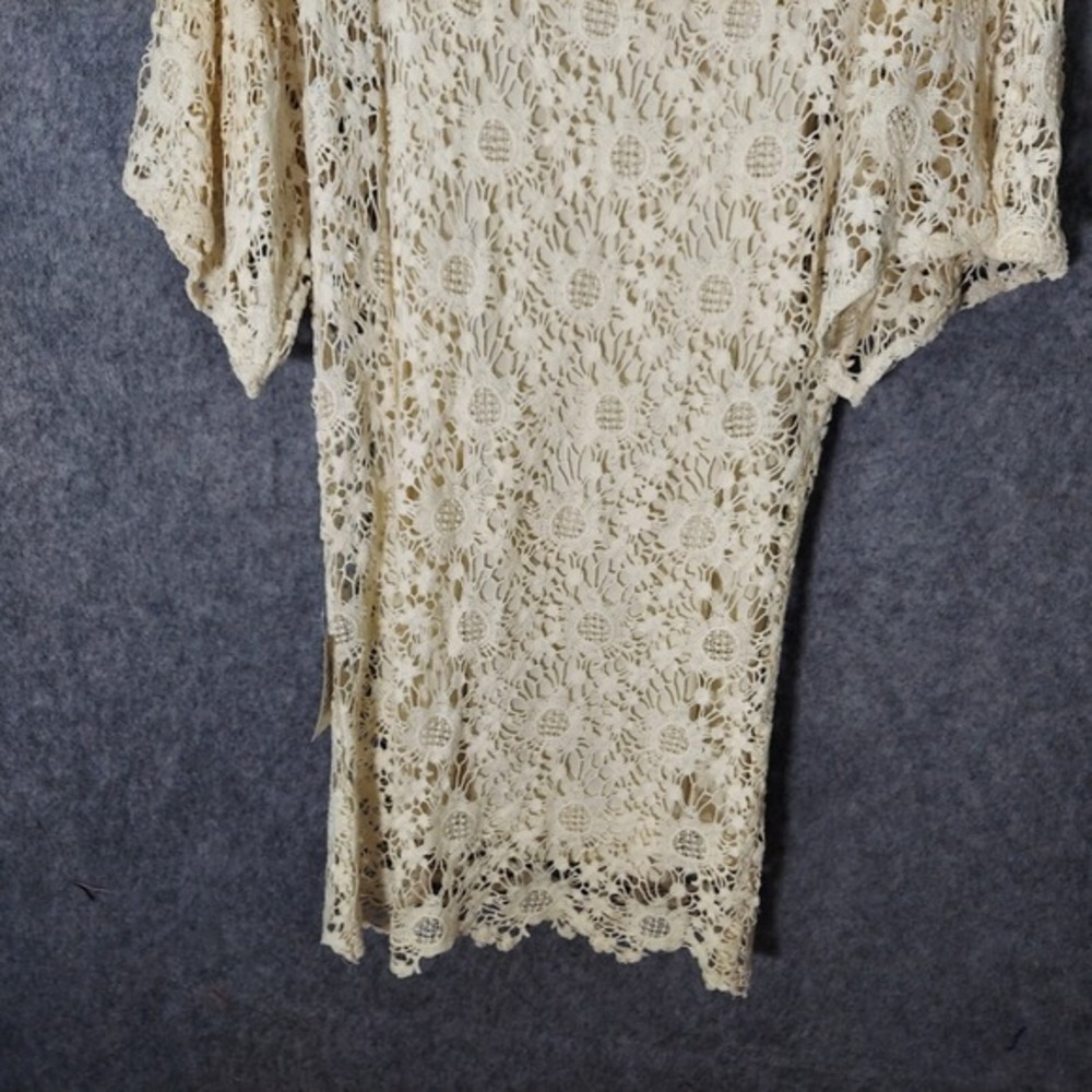 Venus Dress M Floral Crochet Kimono Sleeve Cream Festival Boho Romantic Coastal - Picture 9 of 10